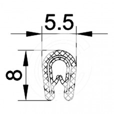 Klemprofiel | PVC kantafwerkprofiel | zwart | 8 x 5,5 mm | per meter